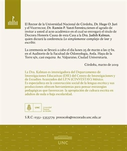 La Universidad Nacional de Córdoba otorgó el título Doctora Honoris Causa a la Dra. Judith Kalman